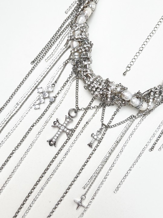 Колье Кресты серебро-1