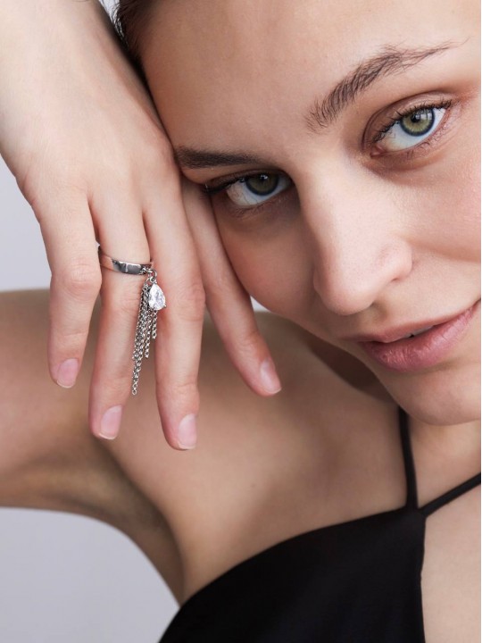 Кольцо с подвеской капля-3