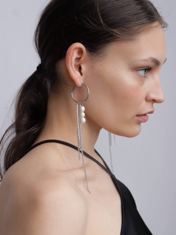 Серьги кольца с 3 жемчужинами