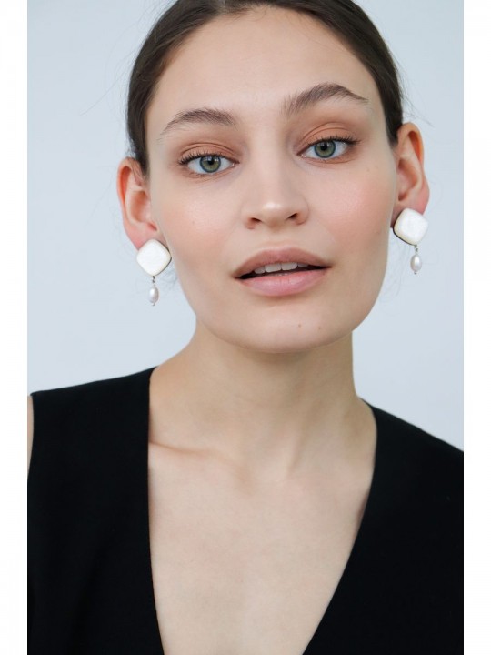 Серьги Elegance lozenges с жемчугом-1