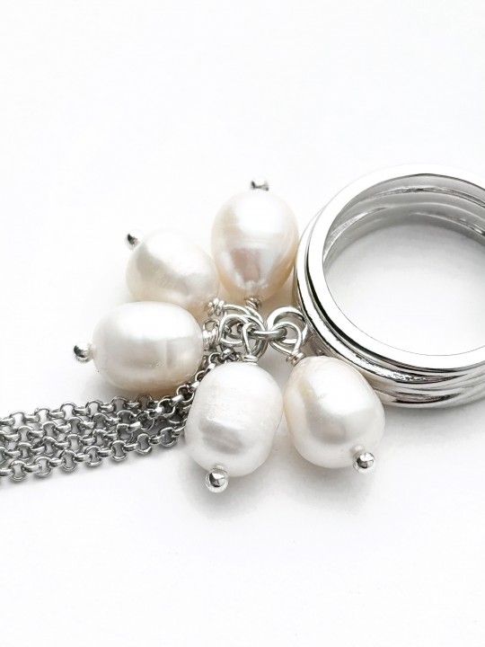  Кольцо с подвеской 5 жемчужин-3