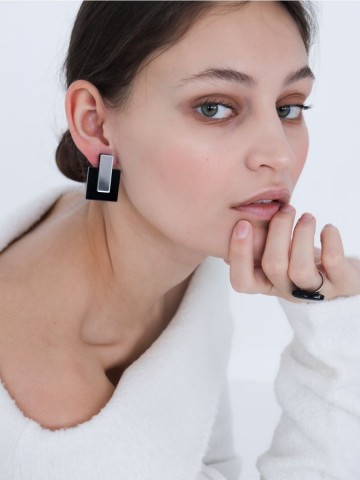 Серьги Minimalism Квадраты с зеркальной вставкой