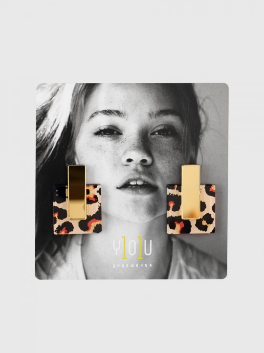 Серьги Animal Квадраты c зеркальной вставкой-2