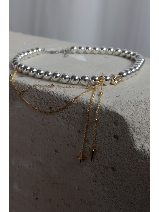 Колье из круглого гематита с золотыми элементами