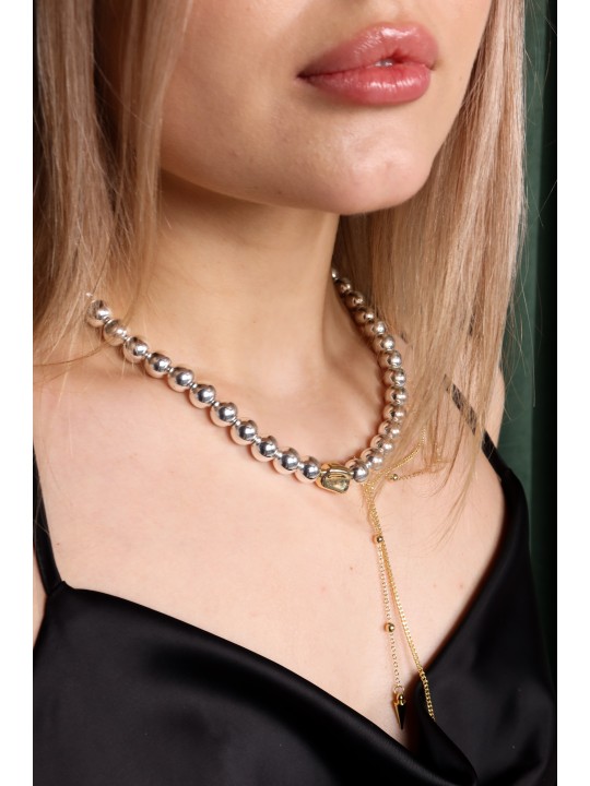 Колье из круглого гематита с золотыми элементами-1