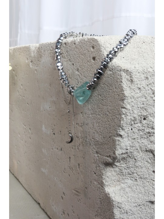 Колье из гематита с аквакварцем -1