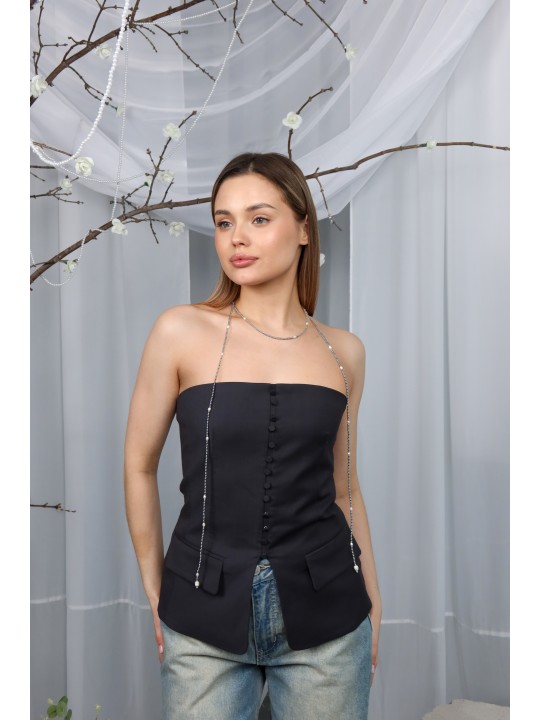 Колье нить из гематита с речным жемчугом-1