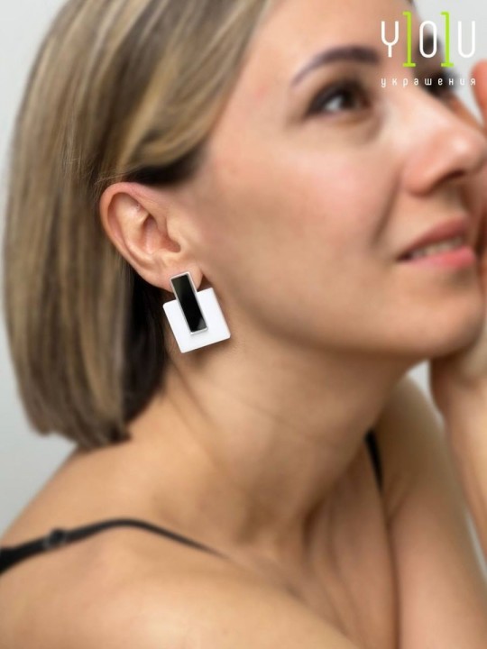 Серьги Minimalism Квадраты с зеркальной вставкой-2