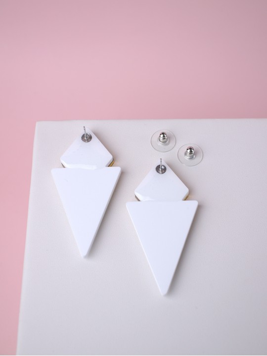Серьги Minimalism Треугольники с зеркальной вставкой-1